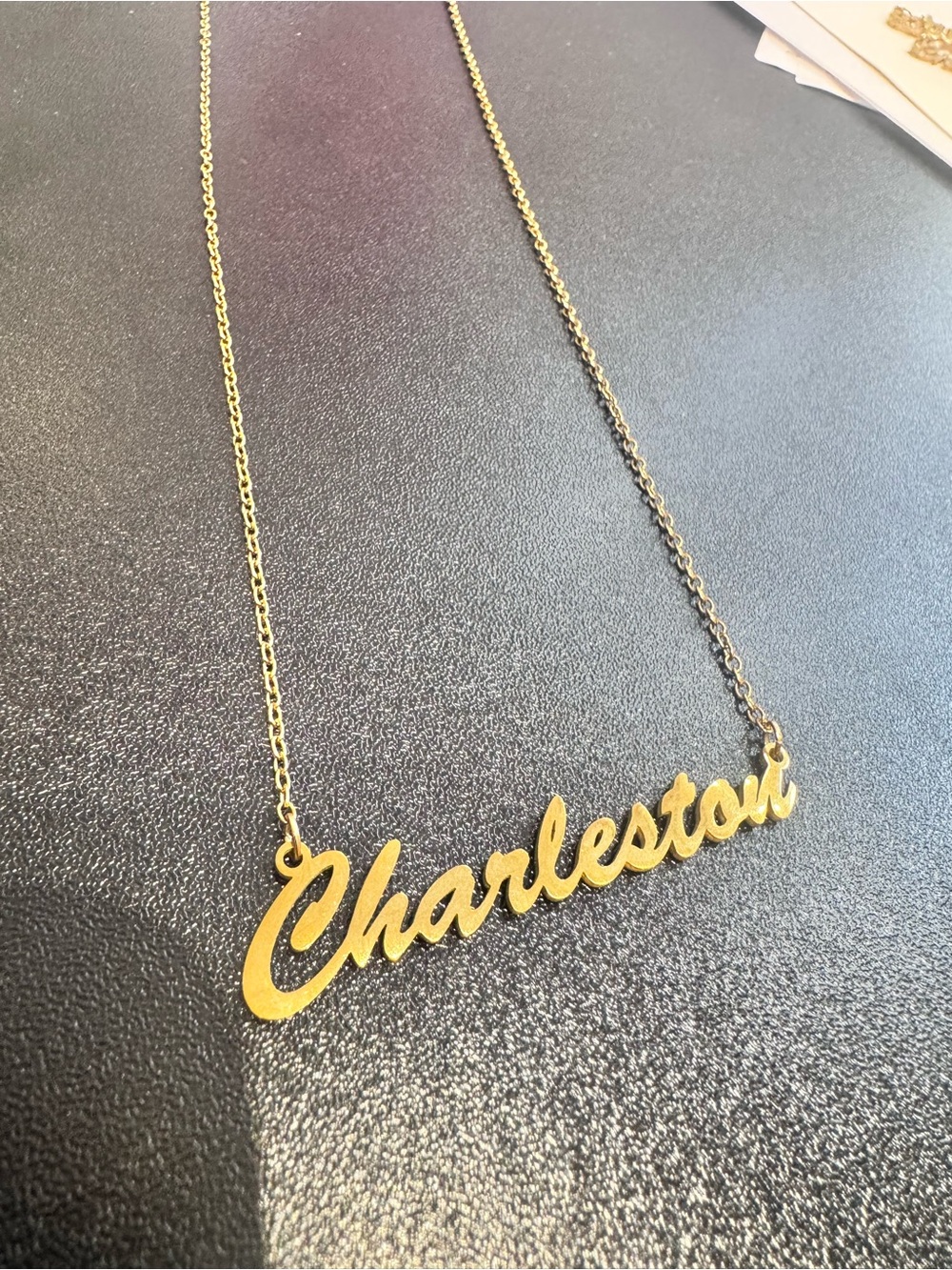 Charleston SC script gold plate chain necklace new